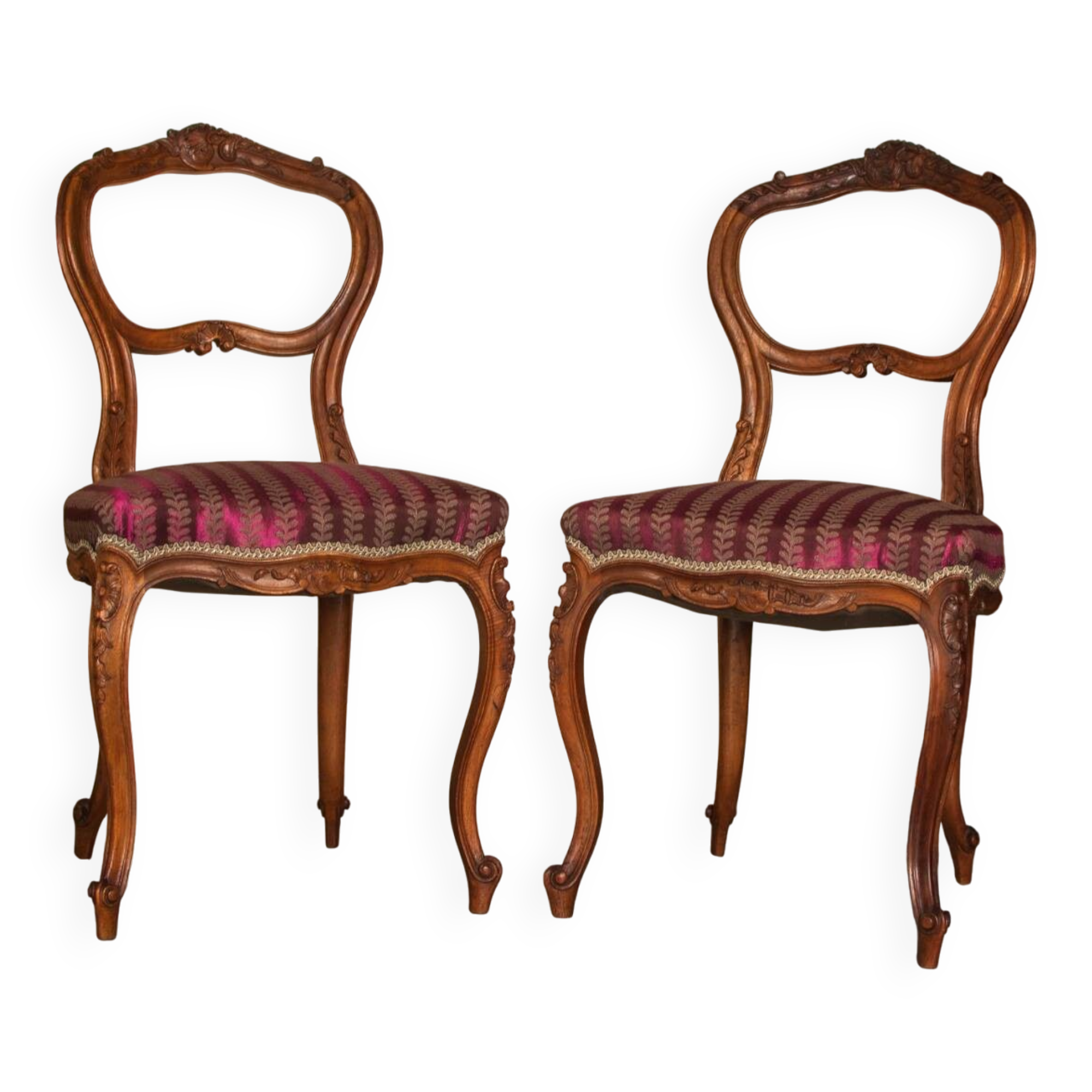 Pair of Rococo style chairs — Feminine & elegant, reupholstered in the antique style.