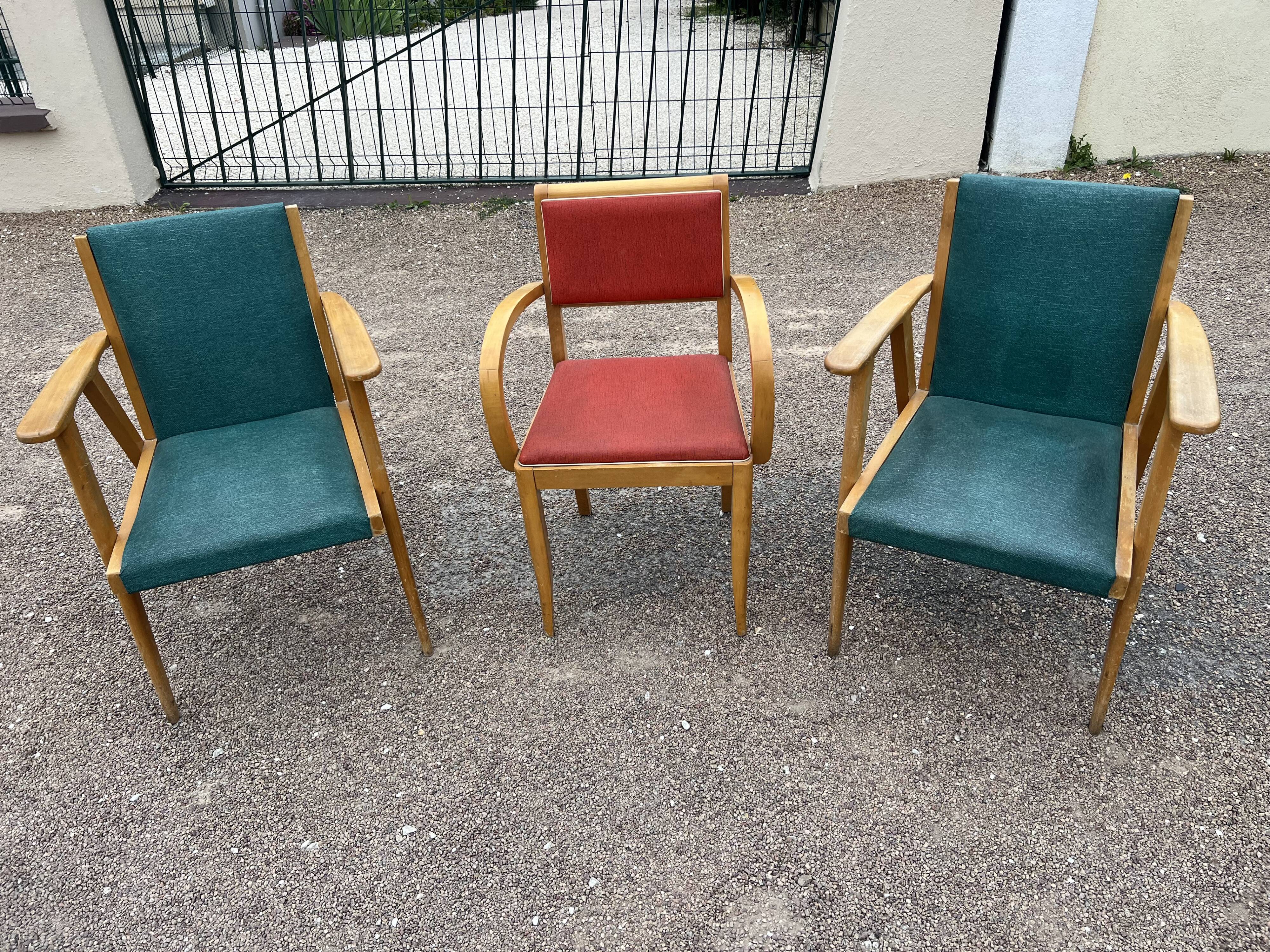 Set of 3 vintage 50s armchairs – Scandinavian design