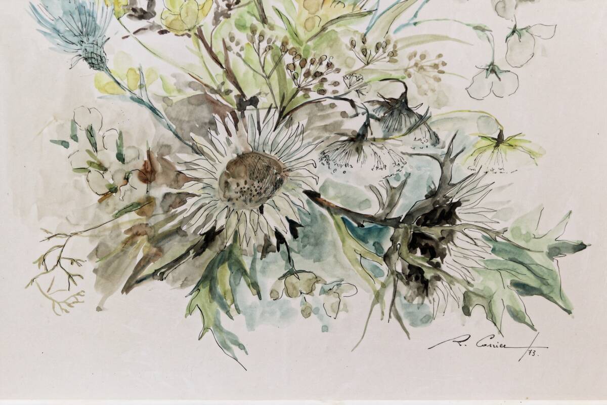 Watercolor, bouquet of flowers, Raymonde Carrier