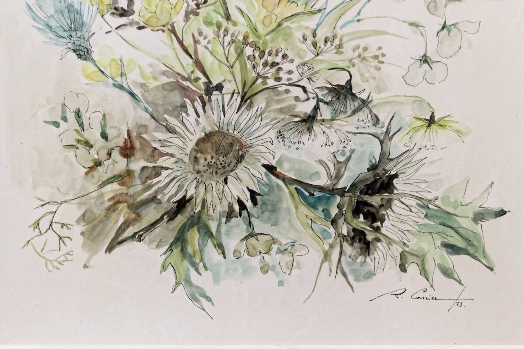 Aquarelle, bouquet de fleurs, Raymonde Carrier