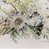 Aquarelle, bouquet de fleurs, Raymonde Carrier