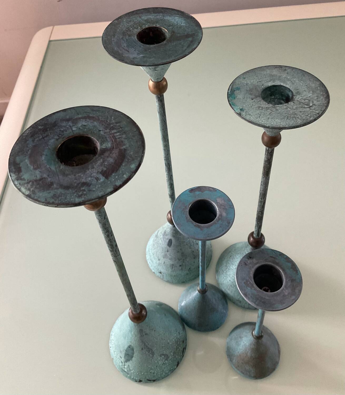 Set of 5 vintage metal candle holders