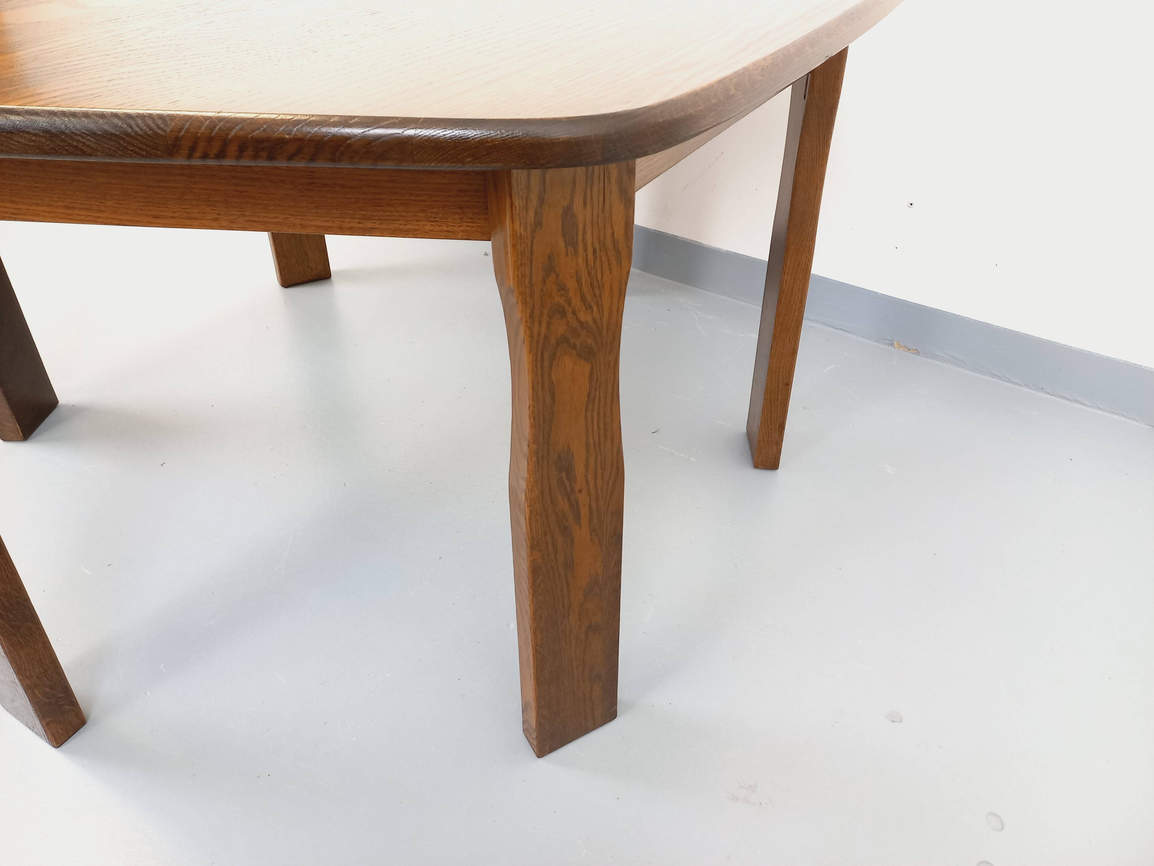 Vintage brutalist hexagonal dining table made of oak from the 1950s.