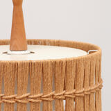Vintage Temde Hanging Lamp with Teak and Raffia 1960s Germany.