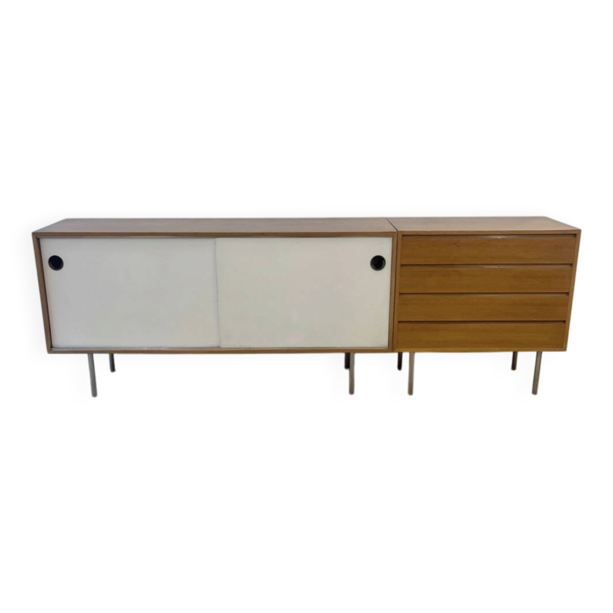 Kurt Thut vintage enfilade in 2 parts, walnut and metal from the 1950s.