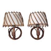 Pair of rattan bamboo sconces,  vintage, 60s
