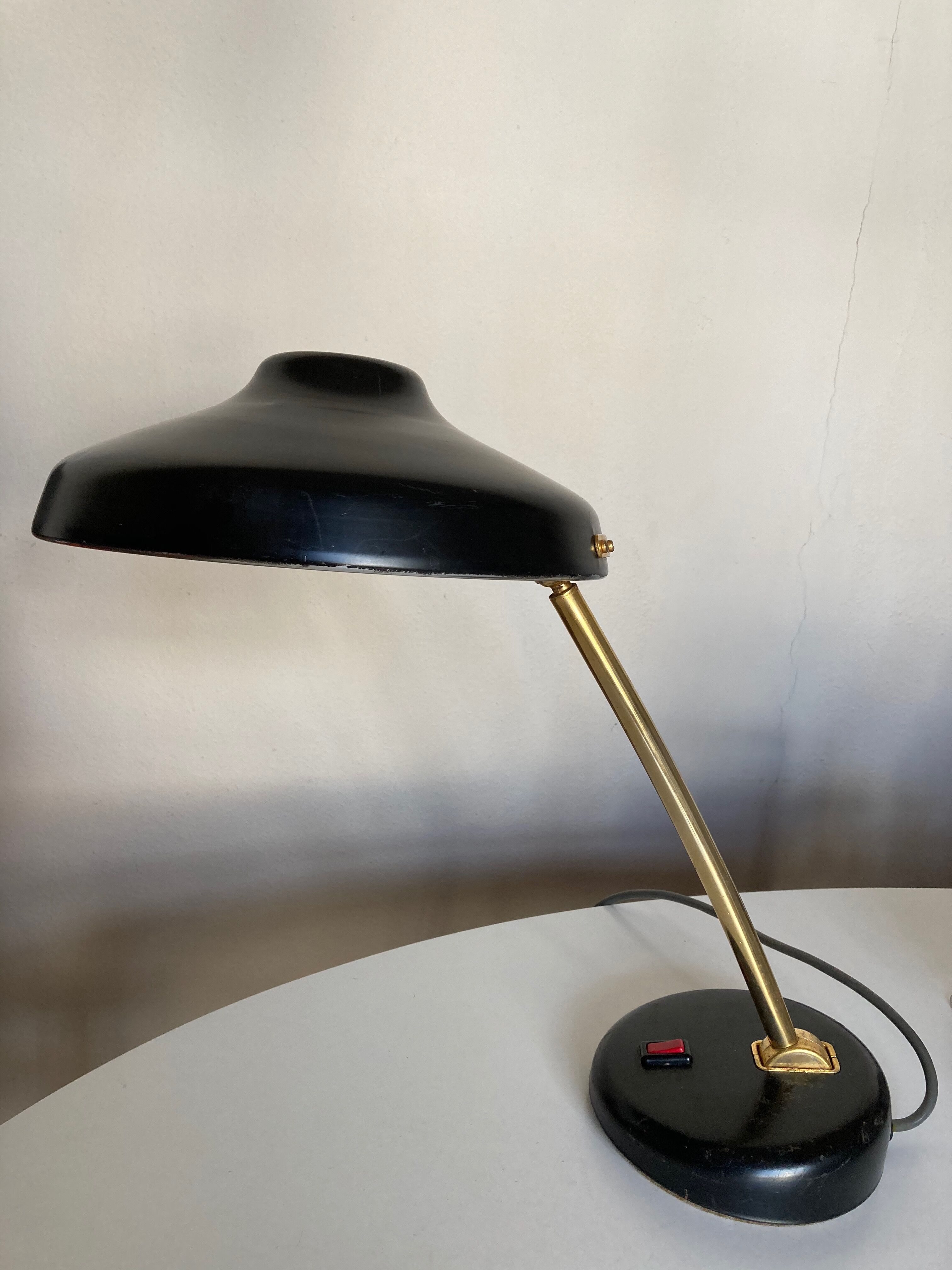 1960 black sheet metal and brass orientable lamp