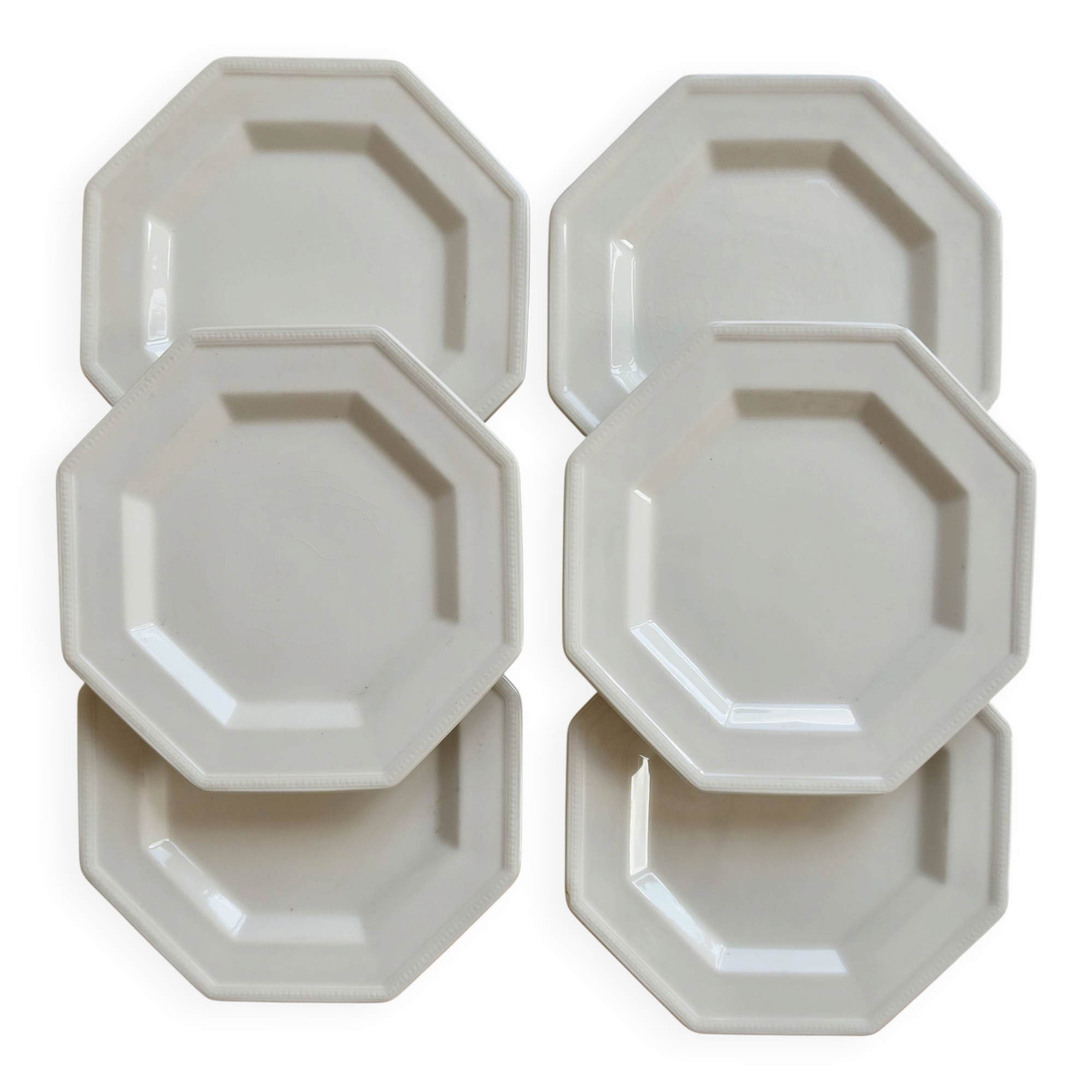 6 vintage octagonal pearl-edged porcelain dessert plates - Johnson Brothers