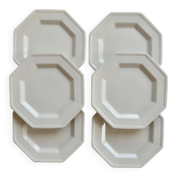 6 vintage octagonal pearl-edged porcelain dessert plates - Johnson Brothers
