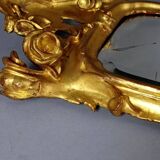 Ancien miroir biseauté cadre bois sculpté doré 19e siècle 55X31 cm C197