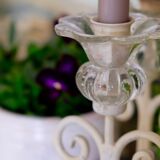 Set of 2 candle holders flower painted metal and glass