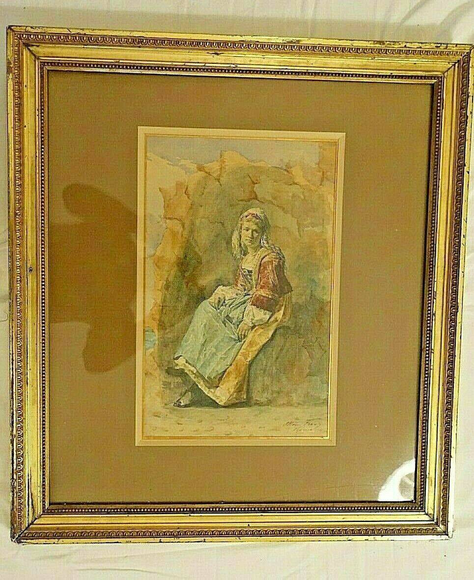 FRANZ ETTORE ROESLER.19th ROME watercolor italy young woman