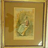 Aquarelle "jeune femme" par Franz Ettore Roesler, Italie XIXème