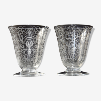 Two Baccarat glasses model "Michelangelo" in engraved crystal.