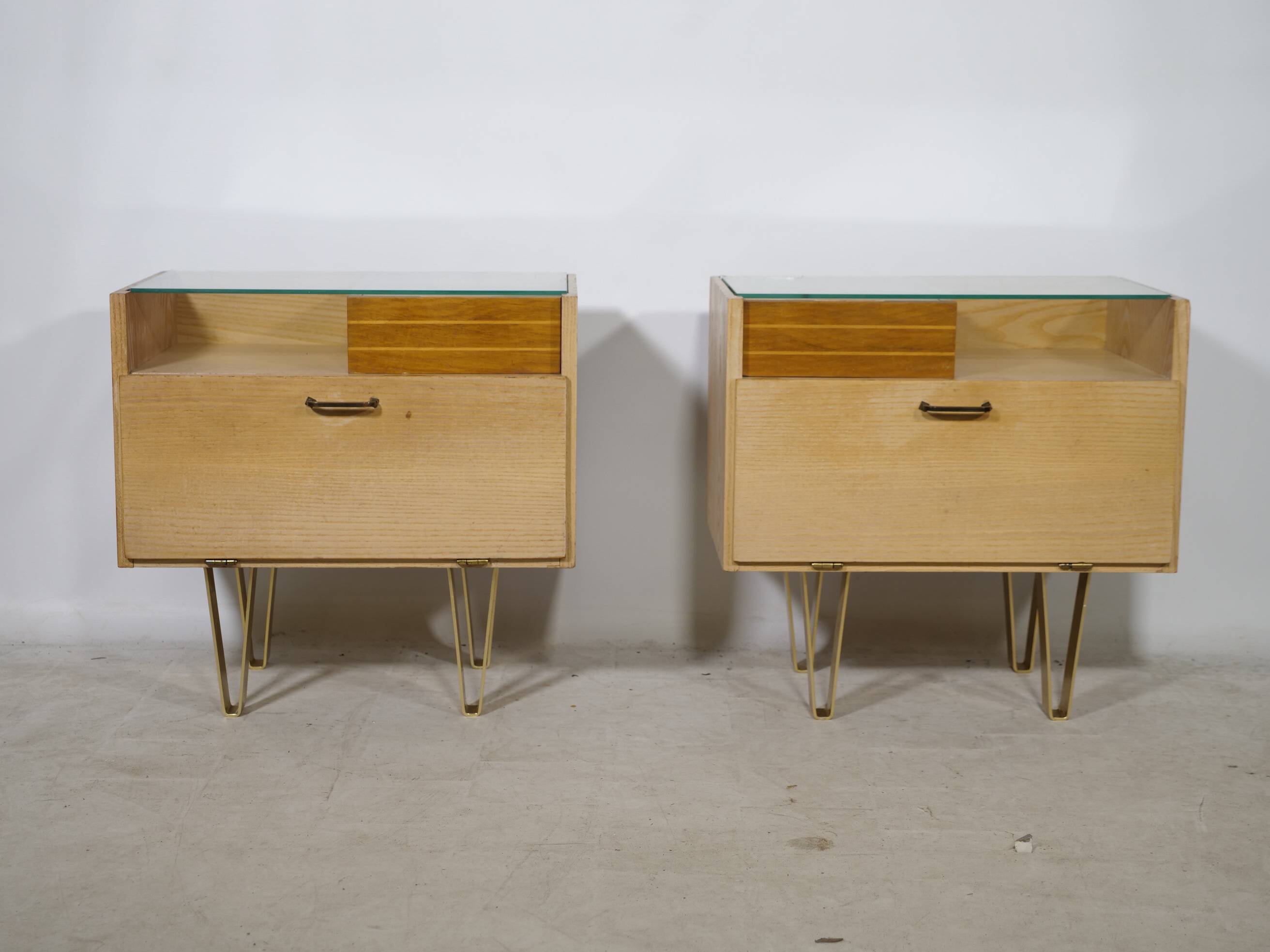 Mid-Century Design Vintage Bedside Tables with Metal Legs, Set of 2, 1960s