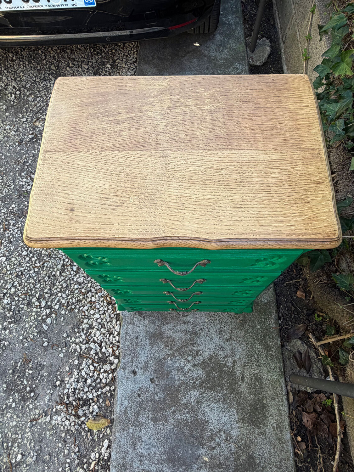 Vintage green oak chest of drawers from the 1960s.