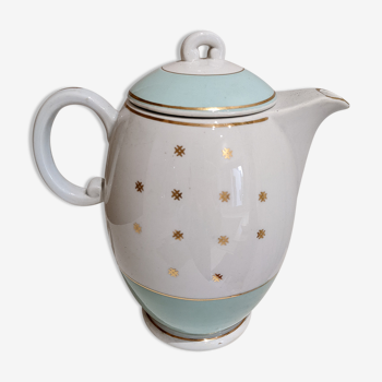 Porcelain teapot vintage iron earth Lunéville green golden water
