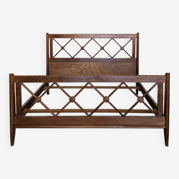 Double bed from Atelier Saint-Sabin in solid oak with lattices - 1950s
