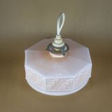 Art deco pink opaline pendant light, opaline glass globe, opaline lampshade, ceiling lamp
