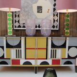 Mid Modern Italian Cabinet with Original 1950s Structure, Murano Glass and Brass