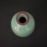 Vase en céramique craquelée XXe fond vert