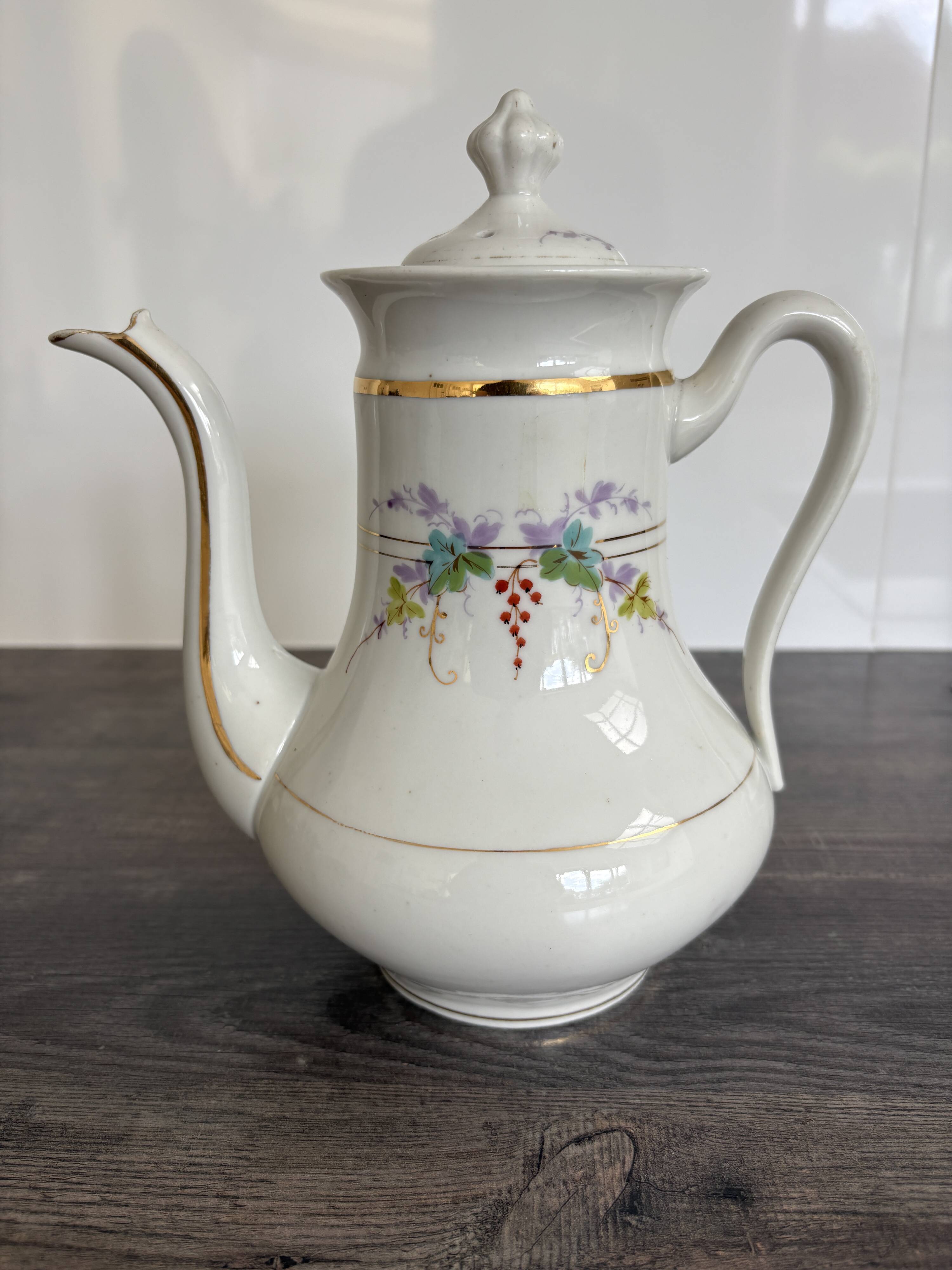 Porcelain Coffee Pot Decorated with Currants - Vintage 1900