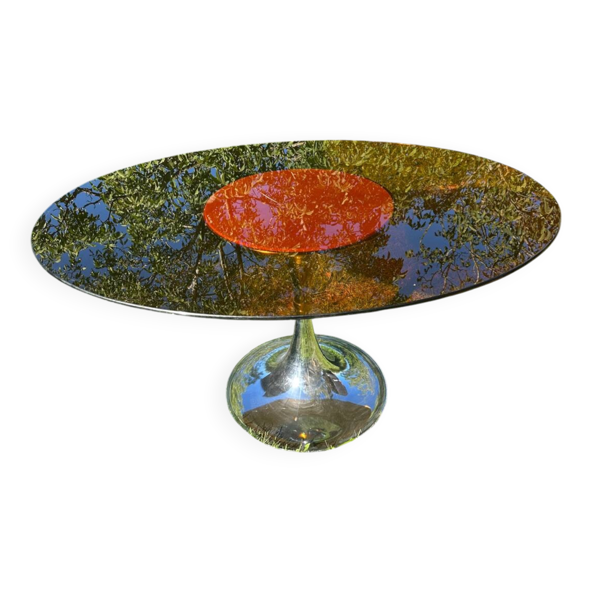 ORANGE smoked glass tulip foot table Gastone Rinaldi