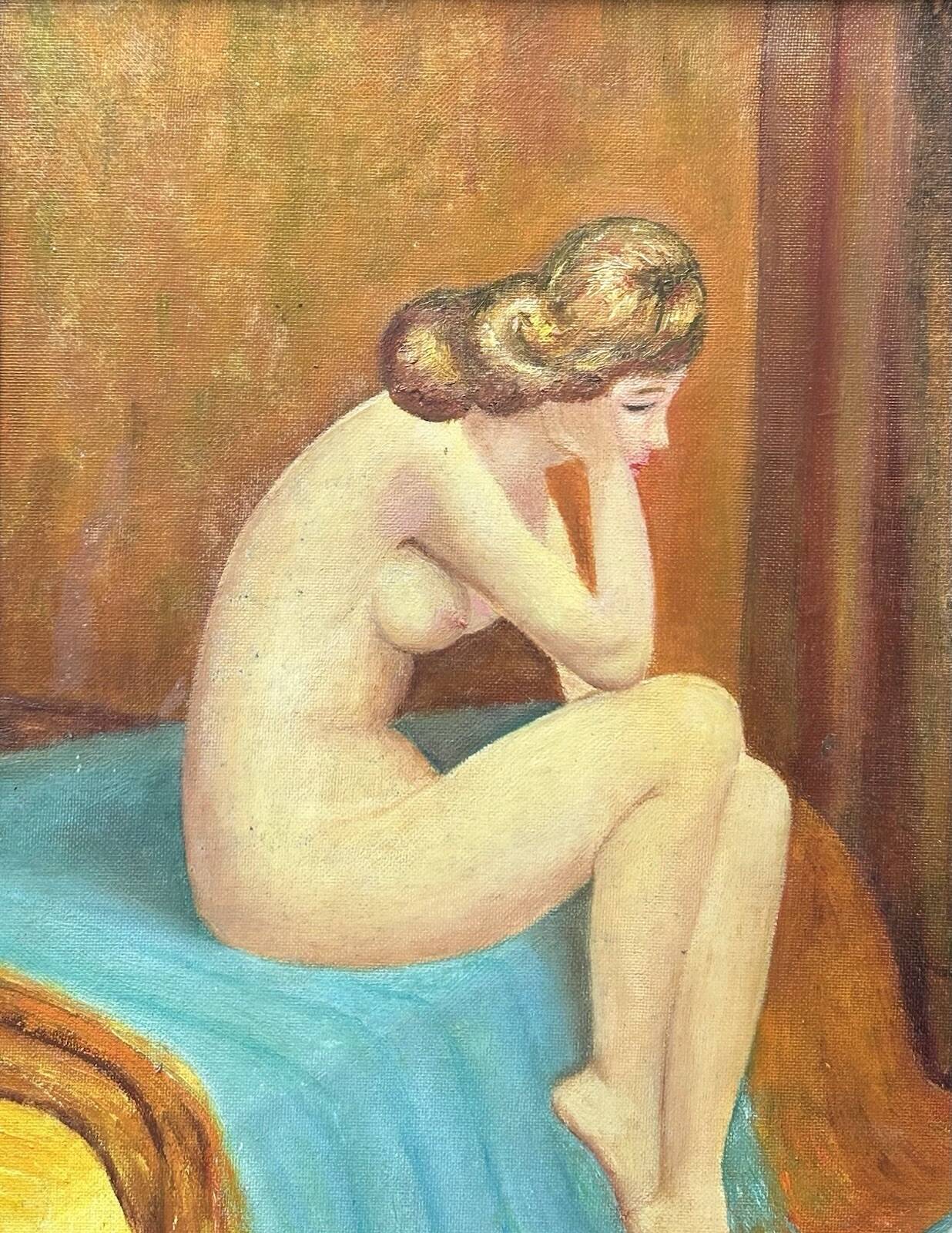 Vintage Female Nude Portrait Painting
