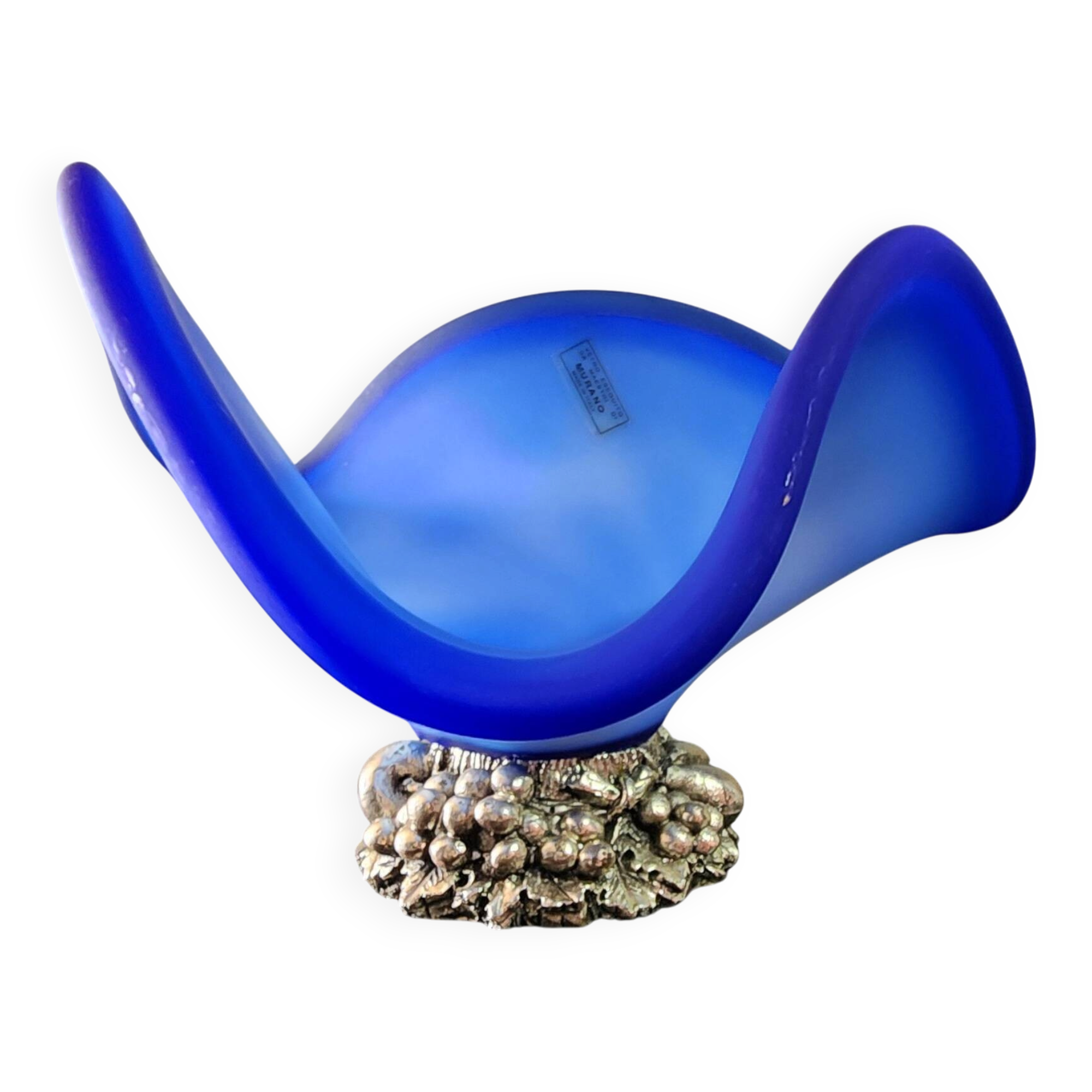 vintage satin blue Murano glass table centrepiece