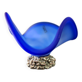 Coupe, centre de table vintage en verre de Murano bleu