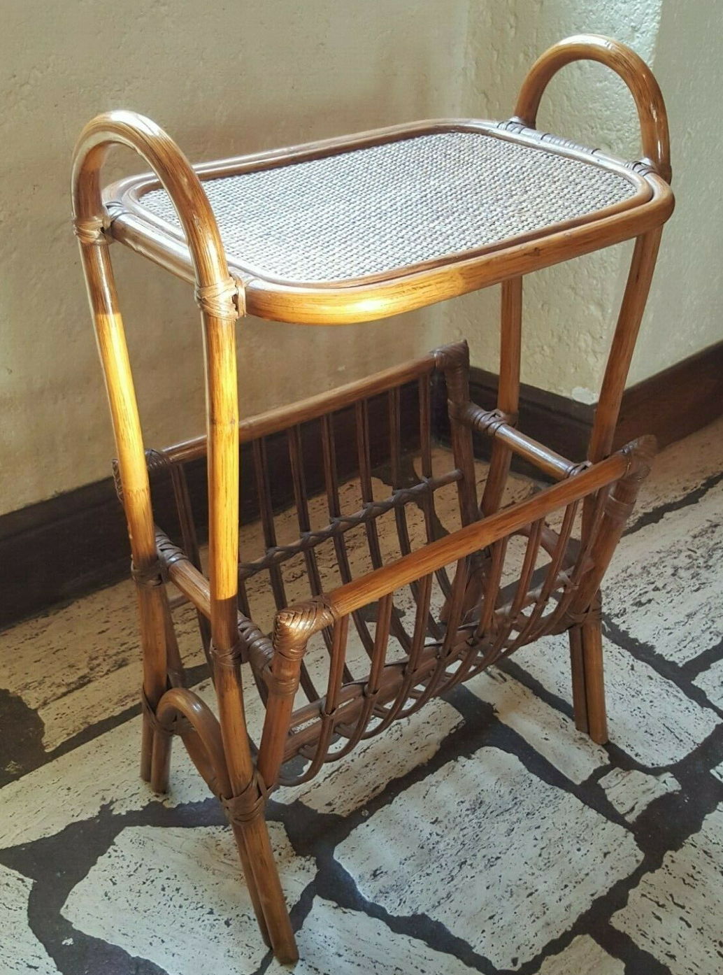 Wicker rattan magazine with tablet