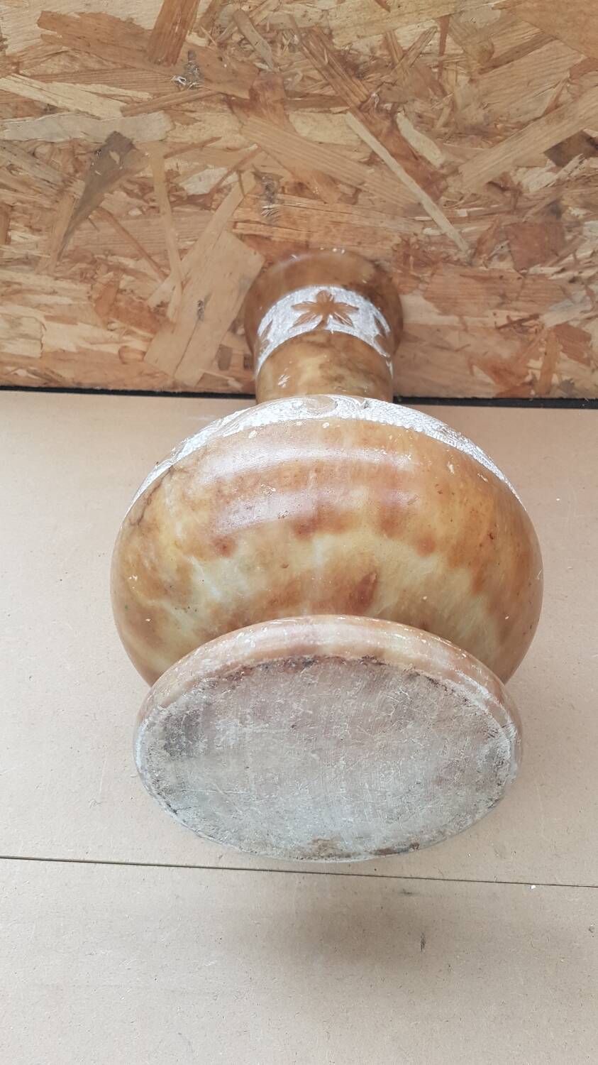 Old alabaster vase decor flowers engraved large vintage model