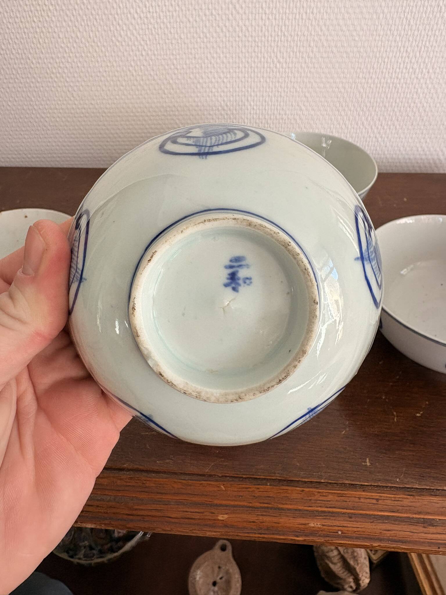 Lot of Blue White Porcelain Rice Tea from China with Cobalt Blue Imperial Dragons