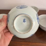 Lot of Blue White Porcelain Rice Tea from China with Cobalt Blue Imperial Dragons