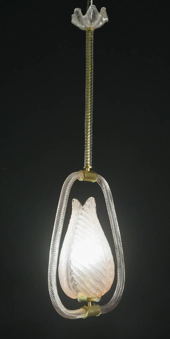 Set of 2 Pink and Transparent Murano Glass Chandelier by Barovier e Toso, 1950s