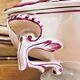 Old small Gien earthenware vegetable soup tureen, pink landscape model