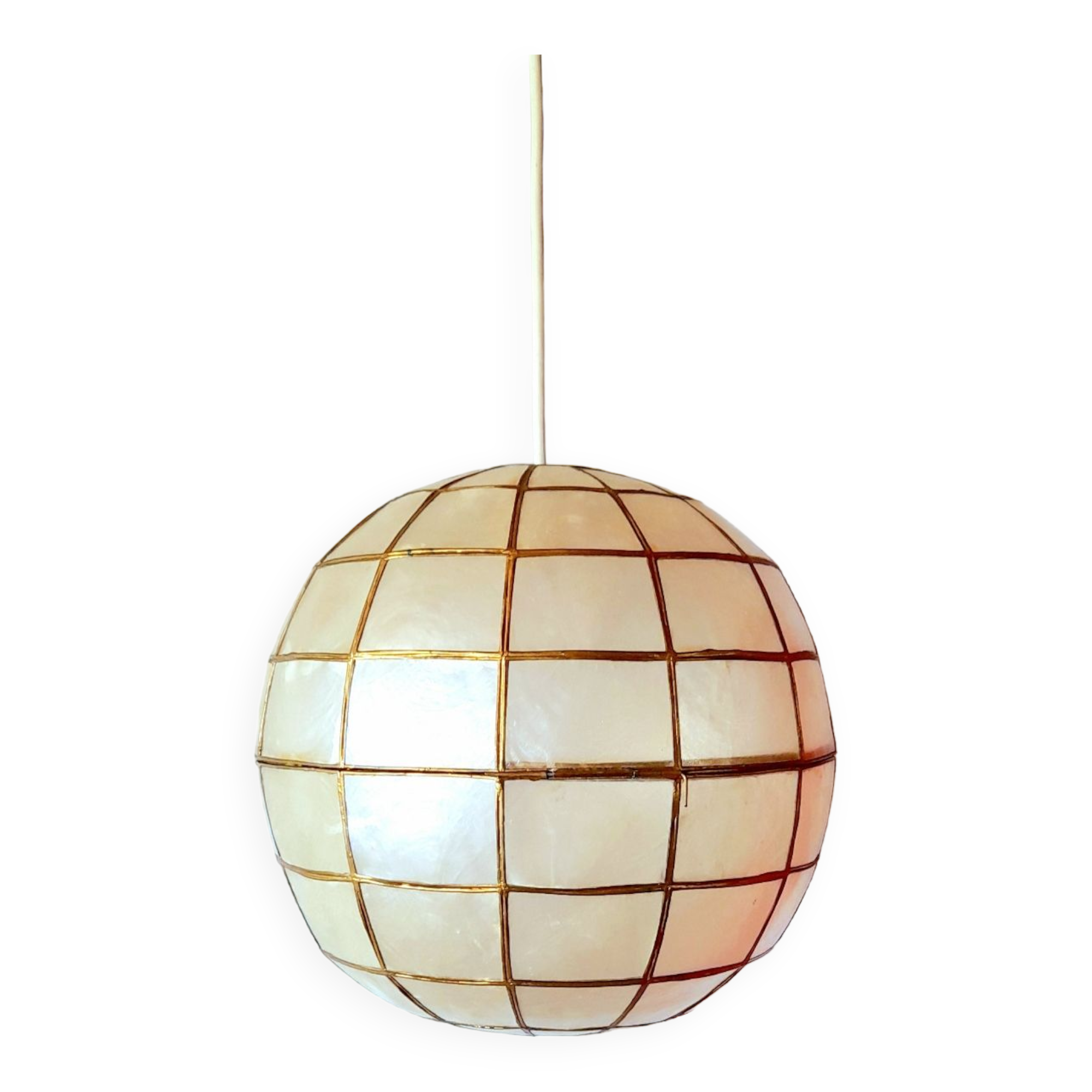Suspension boule nacre et laiton 70s