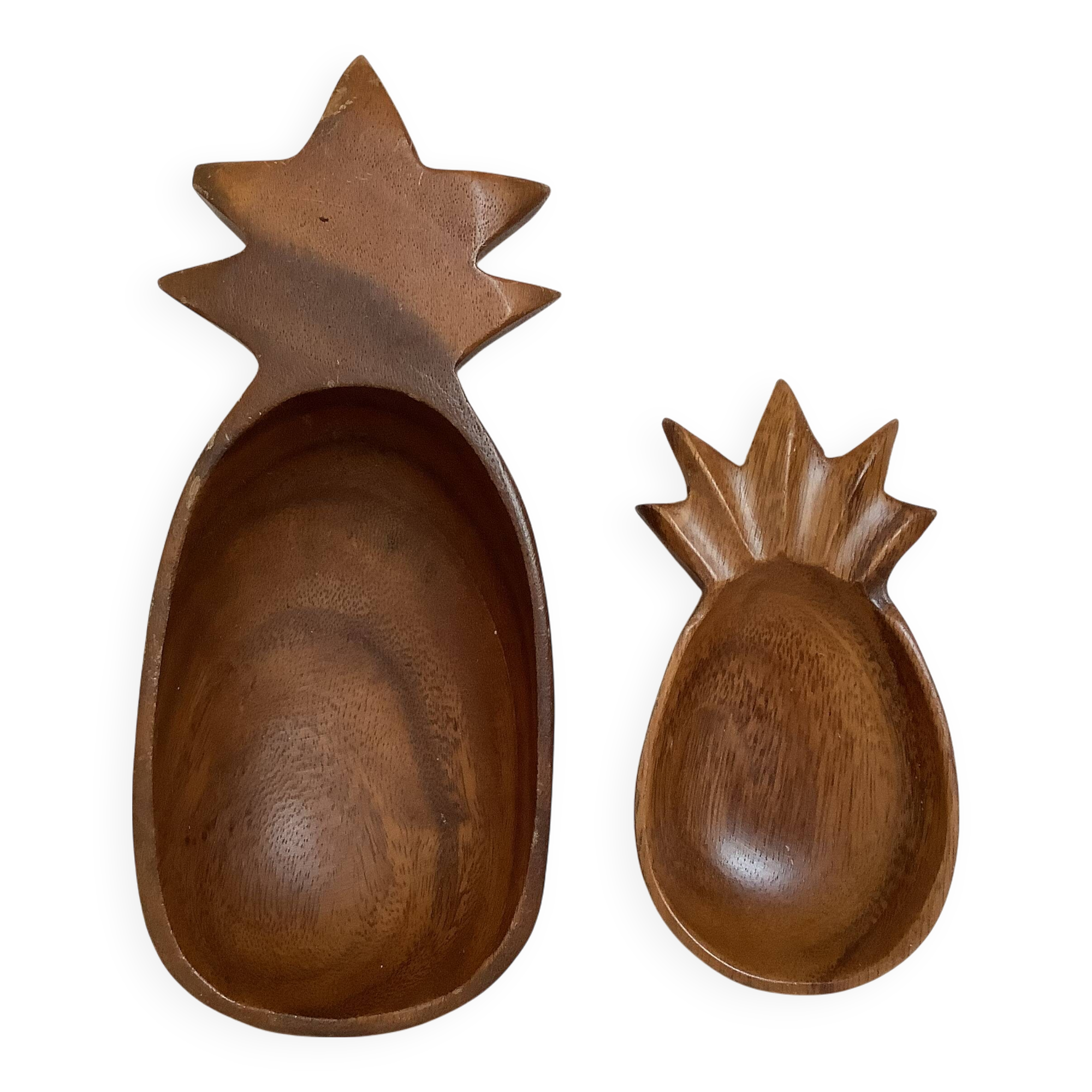 Pair of wooden pineapple trinket trays