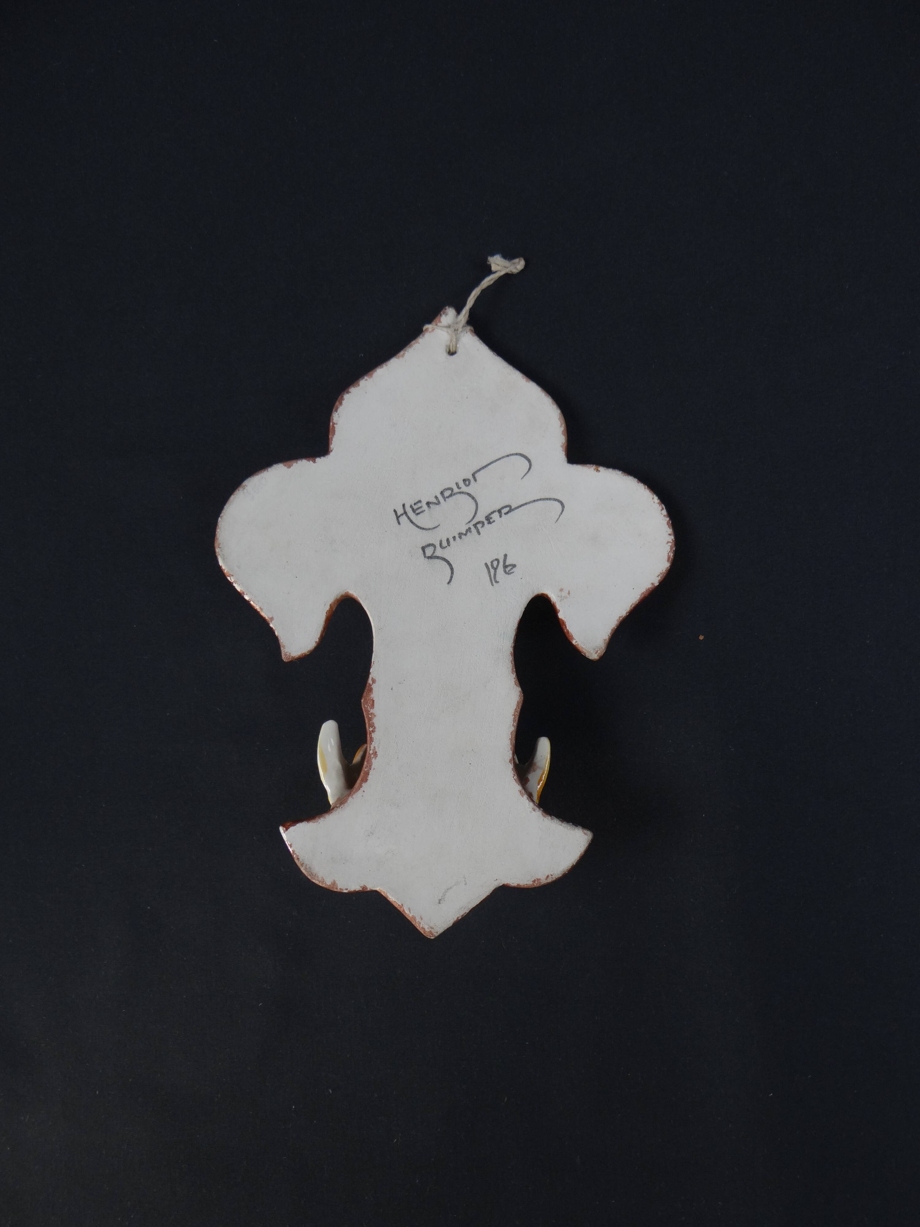 Polychrome earthenware holy water font signed Henriot Quimper from the 60s vintage