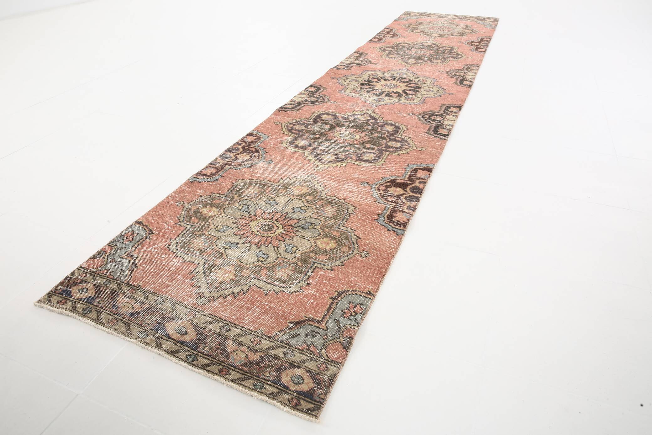 3x13 Pale Red Vintage Runner Rug, 85x388Cm