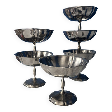 Set of 6 stainless steel ice cream bowls bistro style