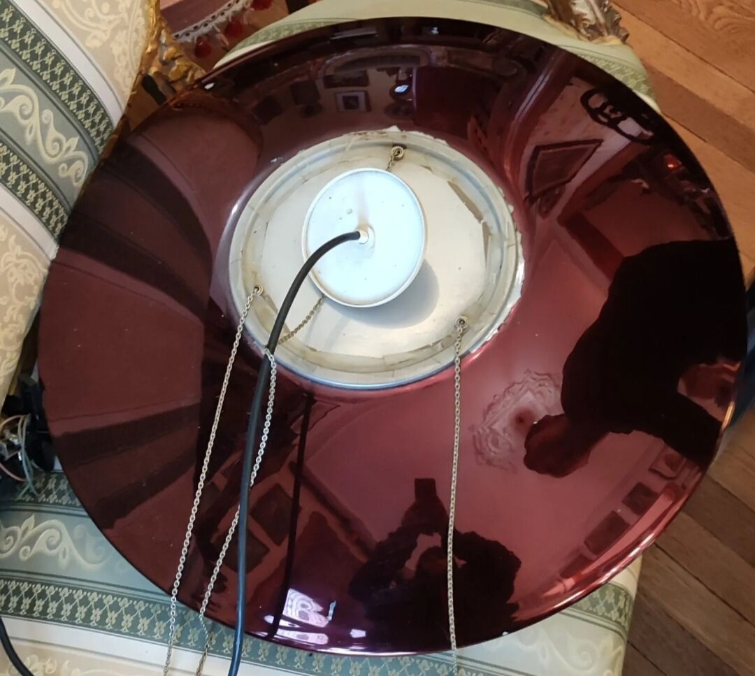 Suspension lamp design 1970s opaline eglomisé