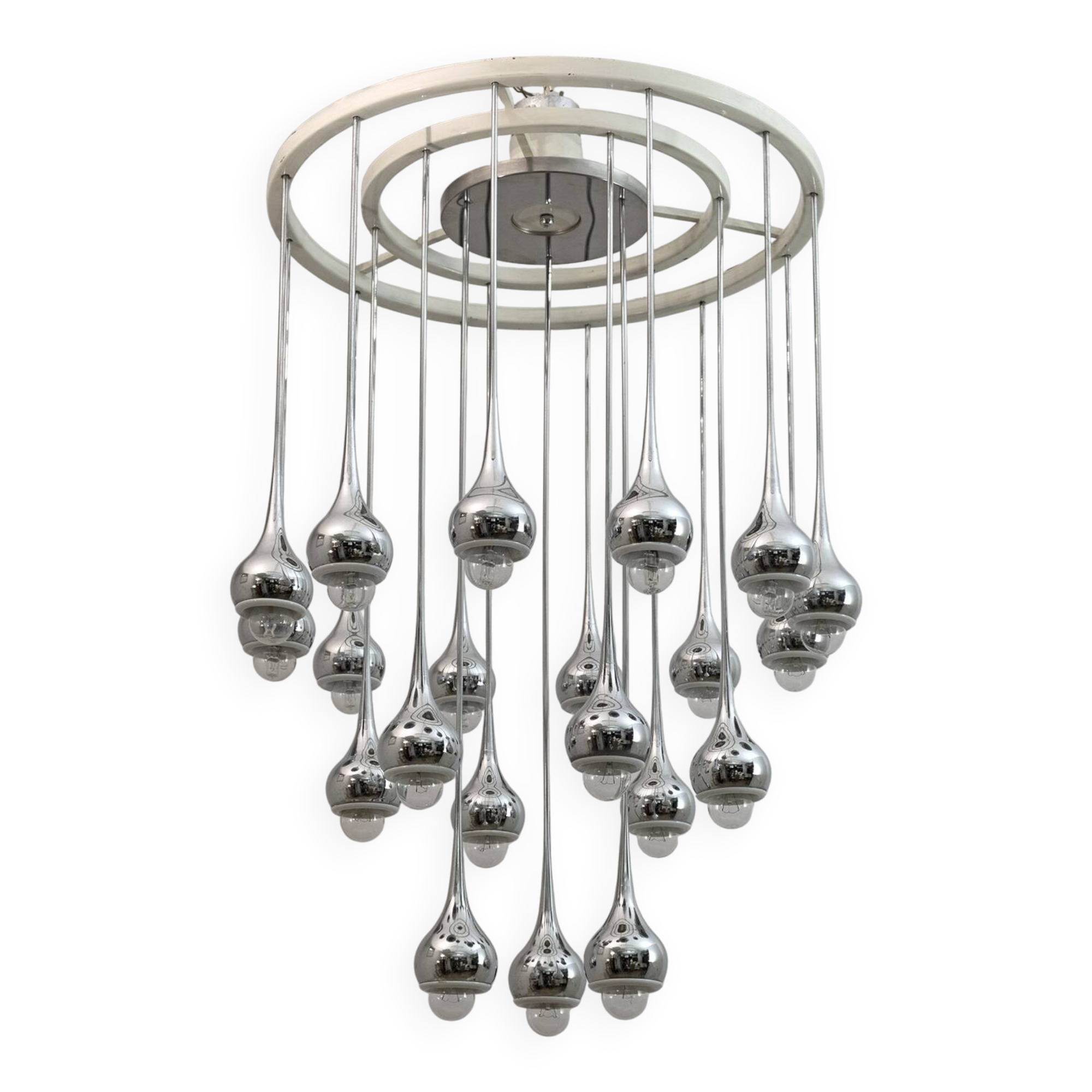 Angelo Brotto Mid-Century Italian Metal Chrome Chandelier for Esperia, 1970