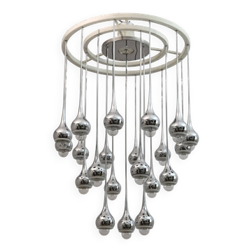 Angelo Brotto Mid-Century Italian Metal Chrome Chandelier for Esperia, 1970