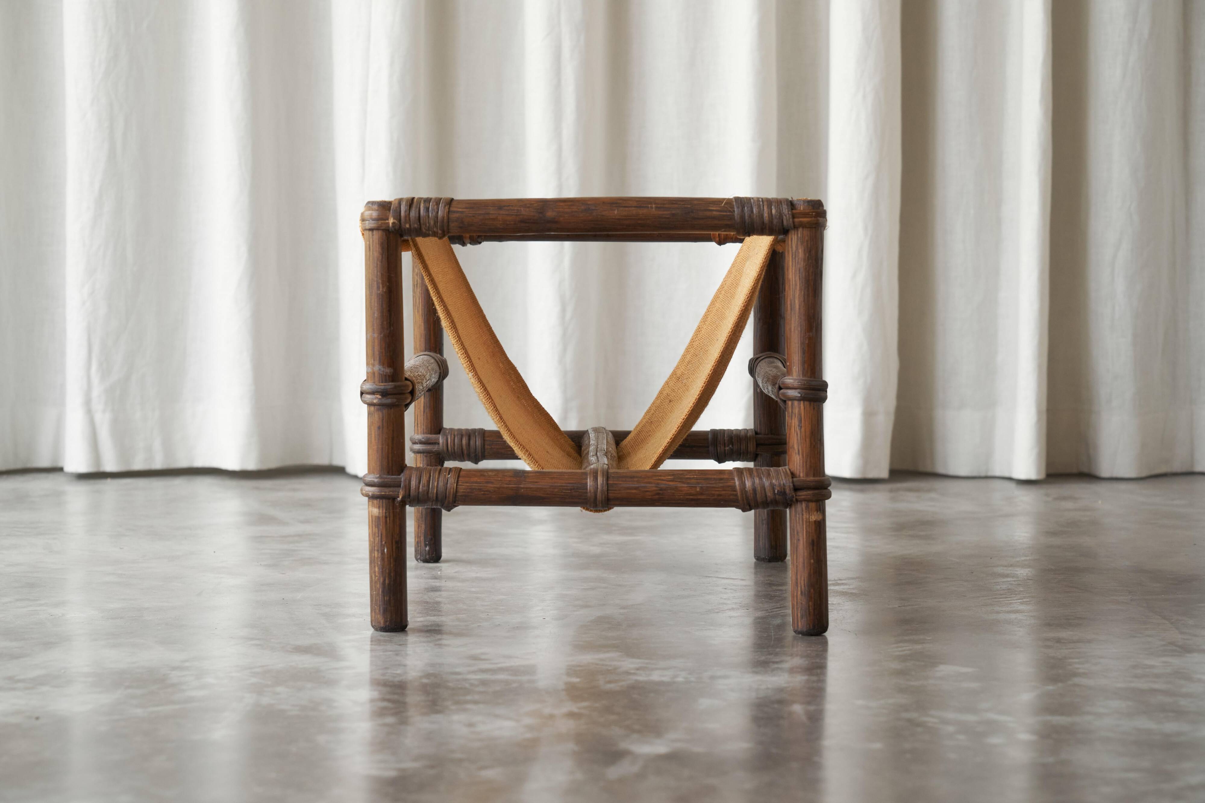 1970s canvas and bamboo magazine rack