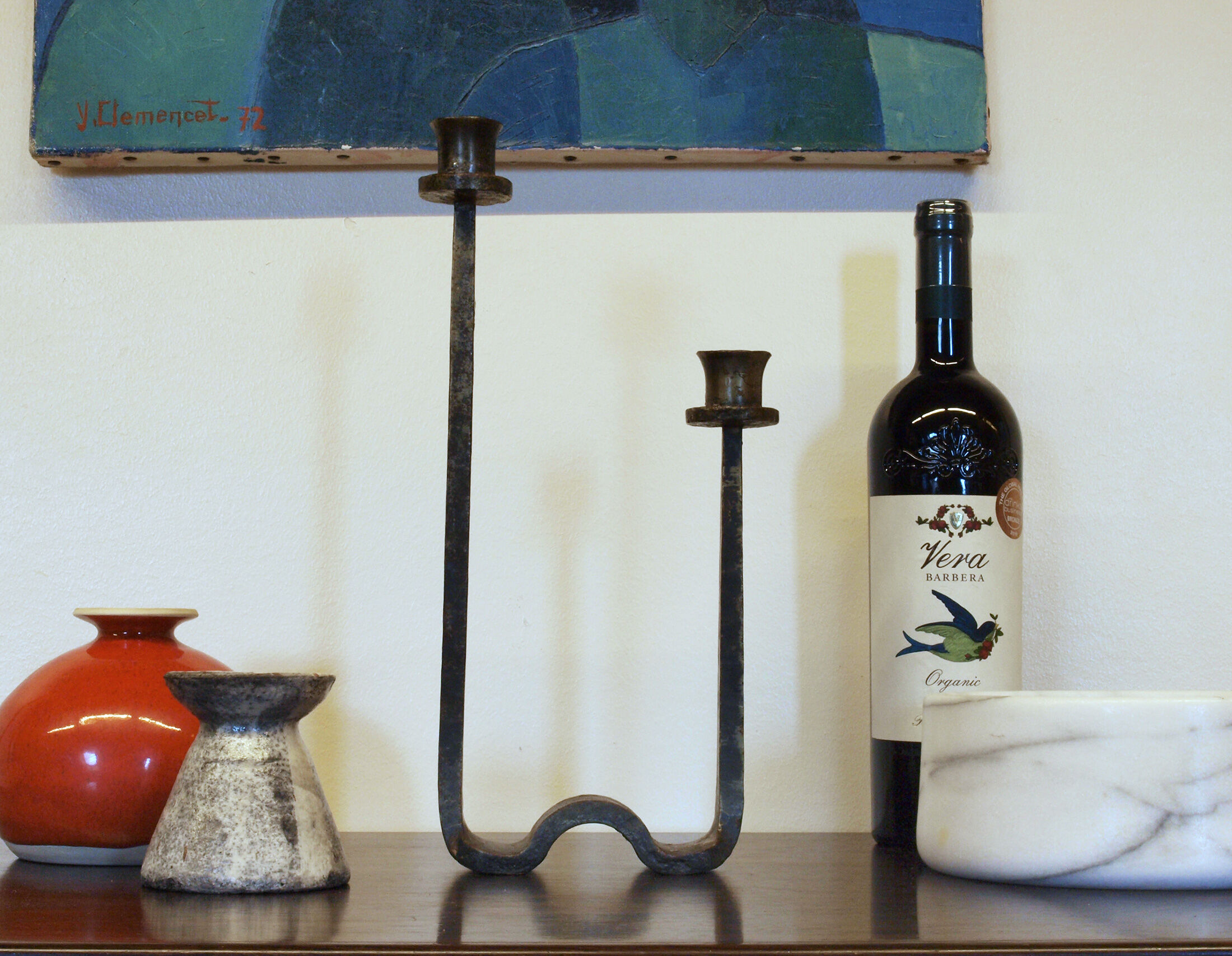 Brutalist wrought iron candle holder beaten