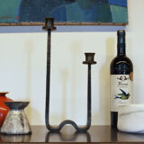 Brutalist wrought iron candle holder beaten