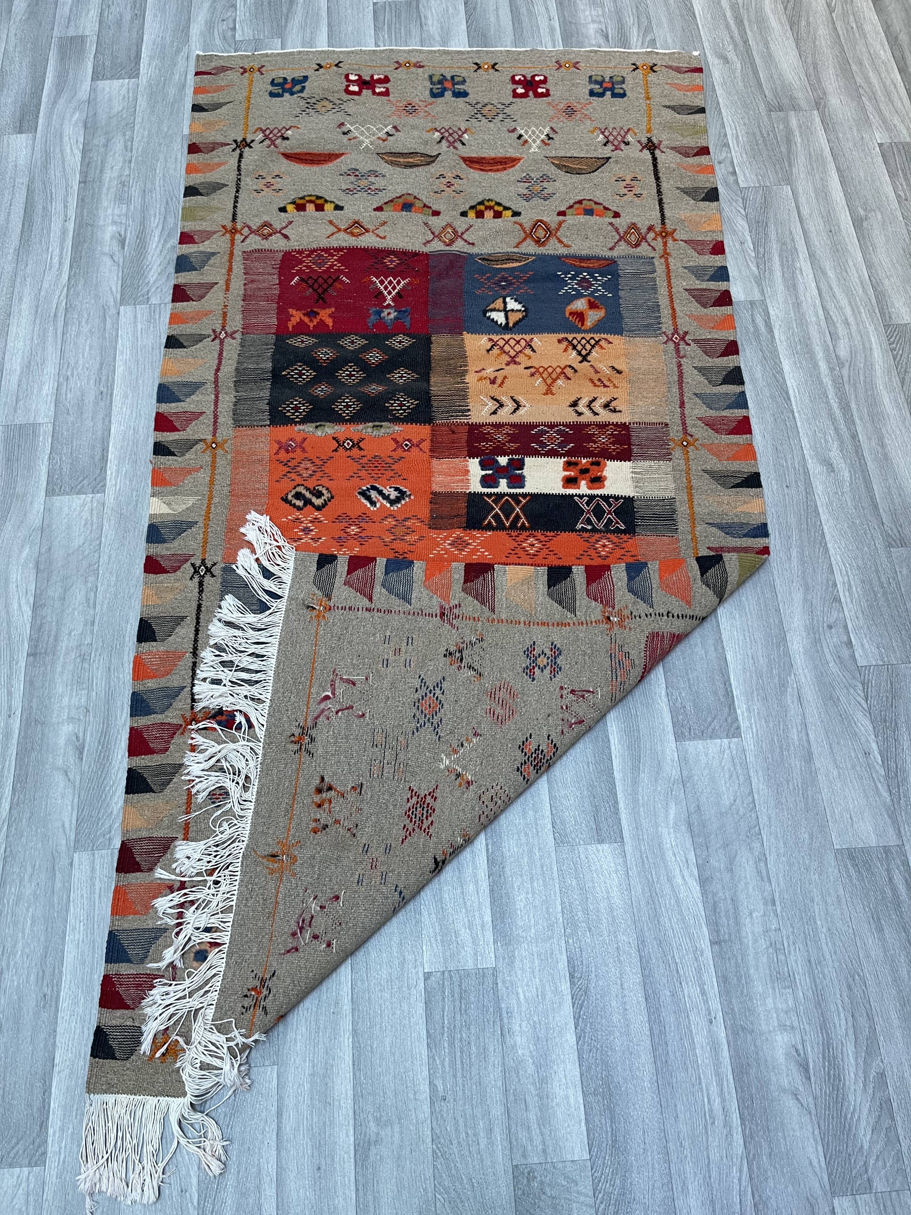 Unique and medium berber kilim, red rug, moroccan kilim, decoration rug