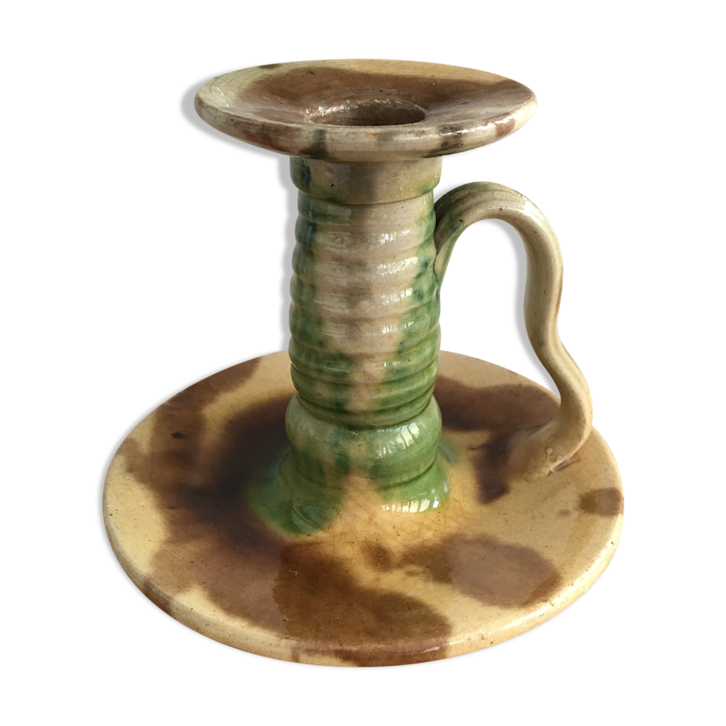 Glazed ceramic candle holder signed plato 50s