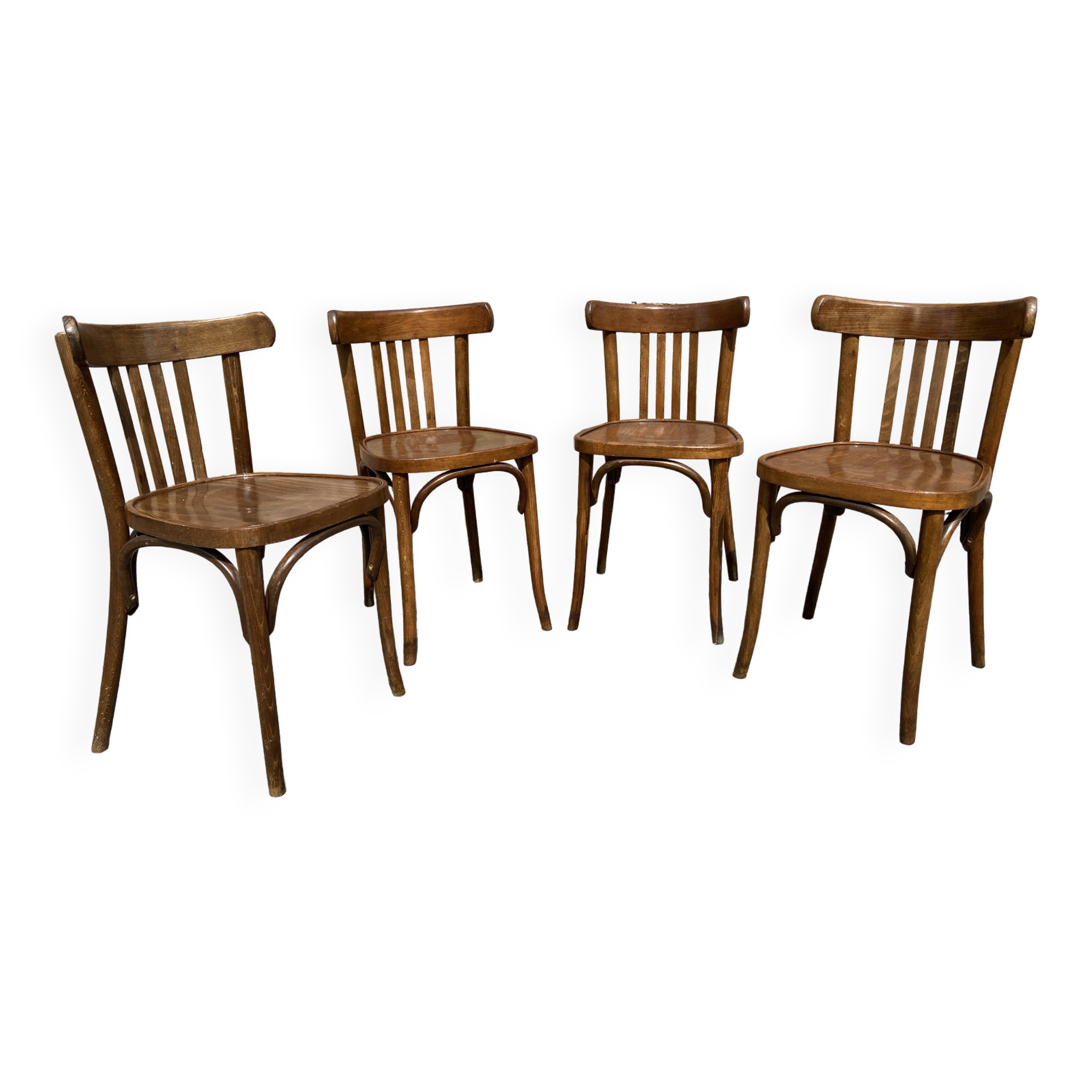 Set of 4 Viennese chairs Curved wood Restaurant Paris bistro Fischel 50s vintage Bentwood Ton st